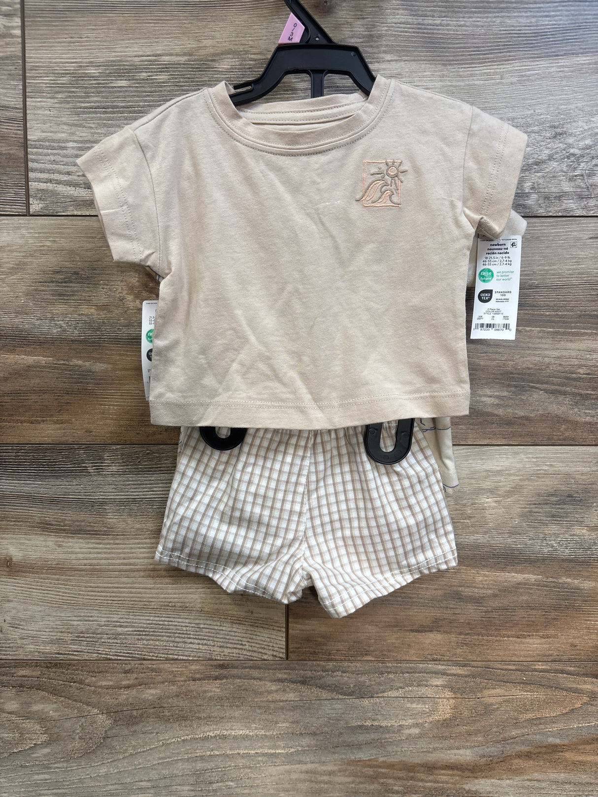 NEW Child Of Mine 3pc Shirt & Shorts Set Beige sz 0-3m