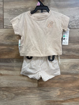 NEW Child Of Mine 3pc Shirt & Shorts Set Beige sz 0-3m