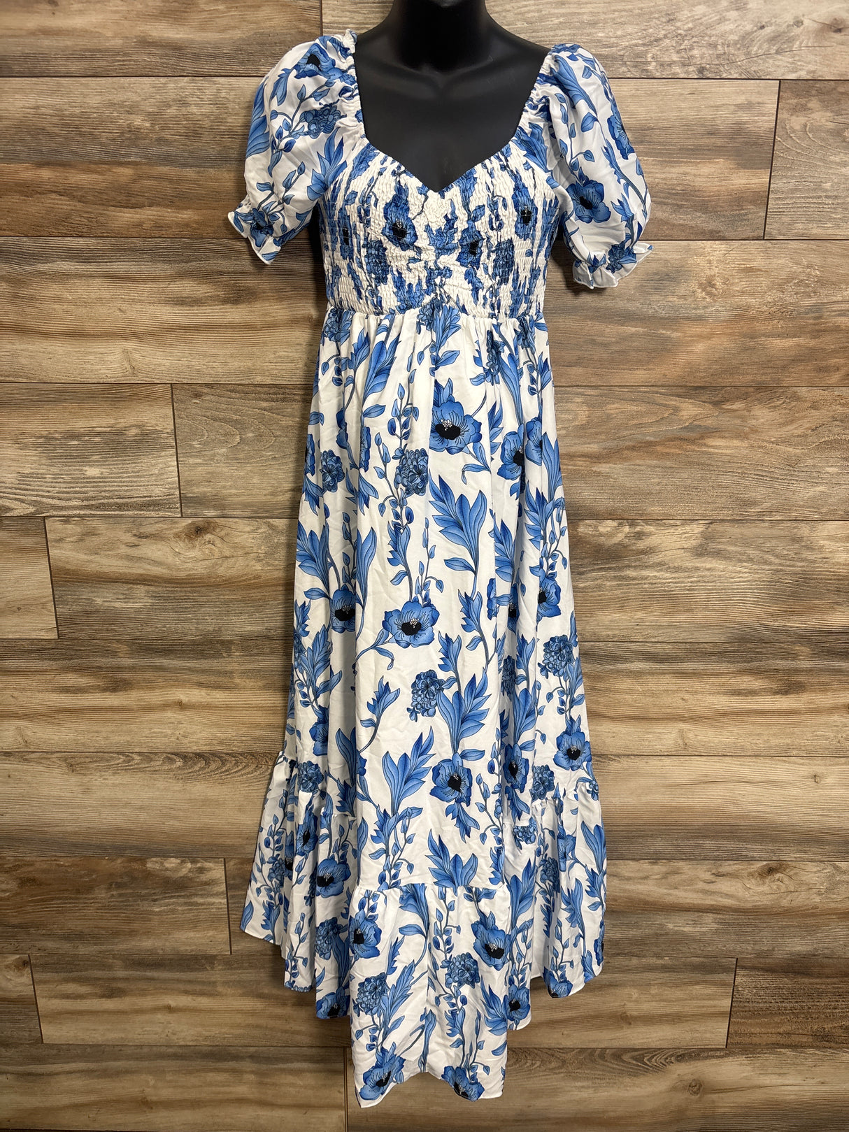 NEW Pinup Fashion Maternity Floral Smocked Maxi Dress White sz Small/Medium