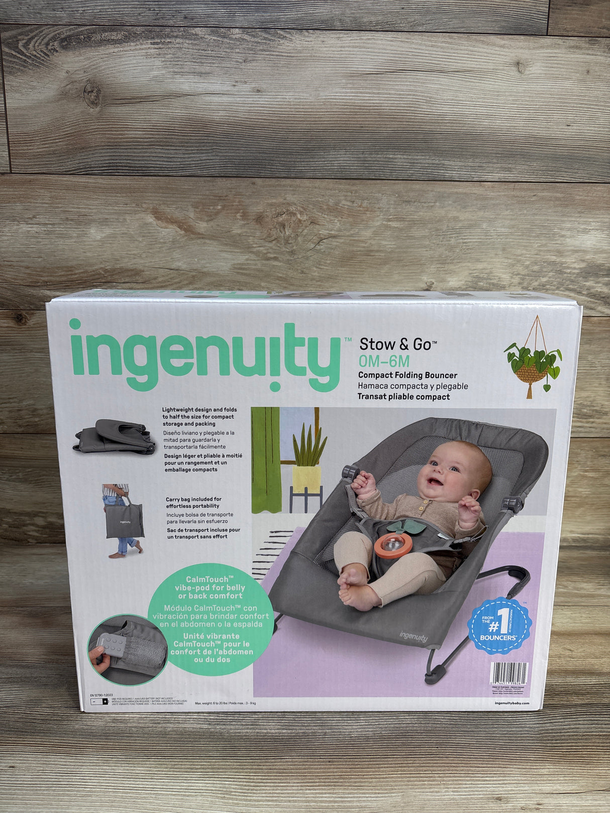 NEW Ingenuity Stow & Go Compact Folding Baby Bouncer and Rocker in Gray