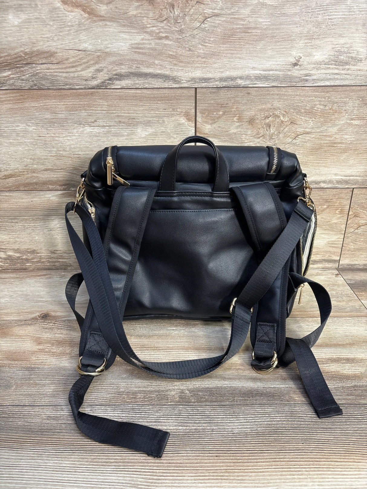 5-in-1 Leather Diaper Bag Backpack, Black