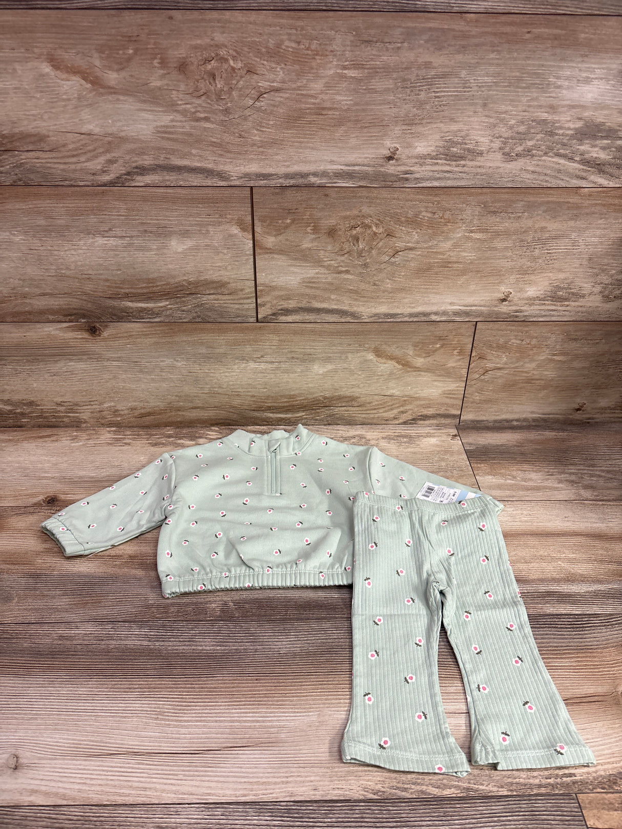 NEW Cat & Jack 2pc Floral Half-Zip Sweatshirt & Pants Set Green sz 6-9m