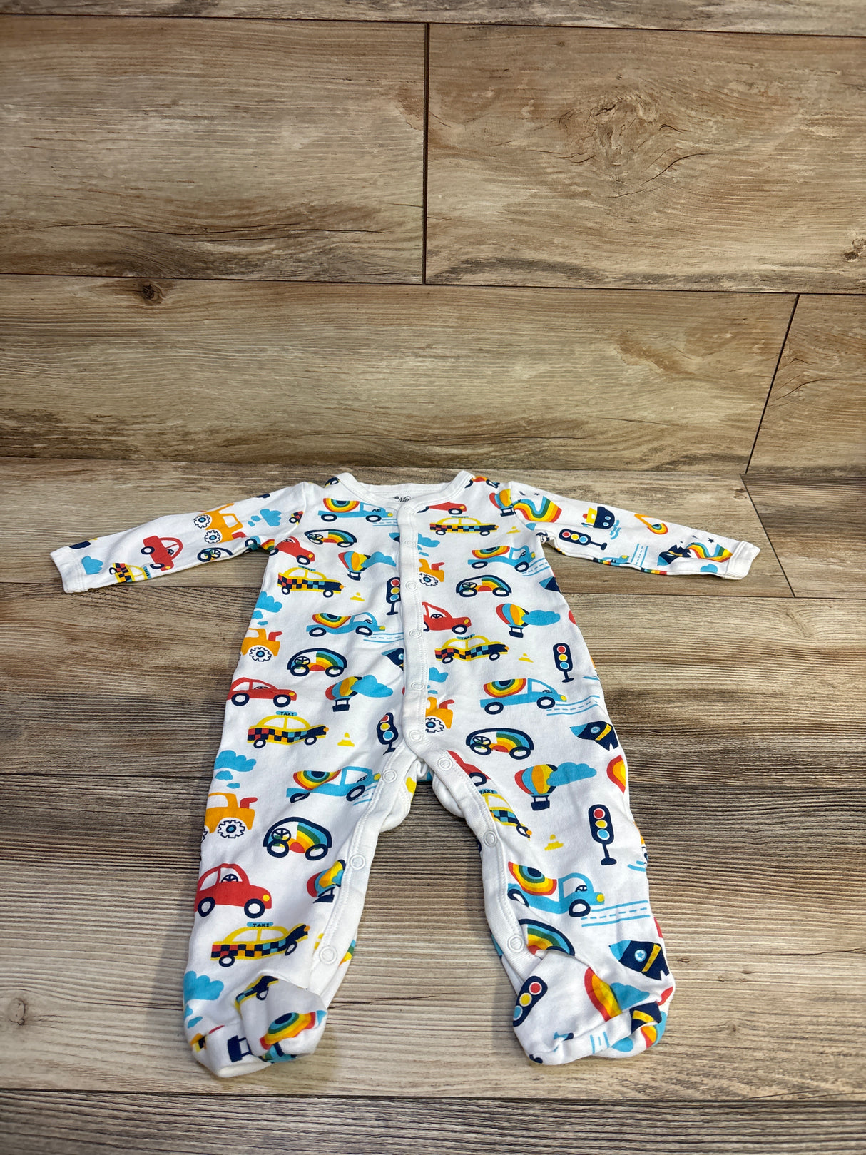 Minicoco Car Print Snap Sleeper White sz 6-9m