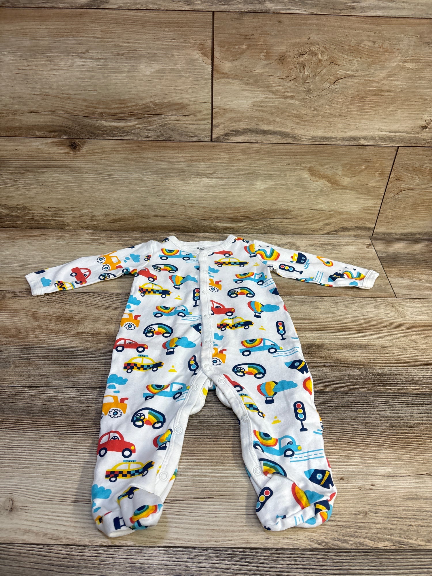 Minicoco Car Print Snap Sleeper White sz 6-9m
