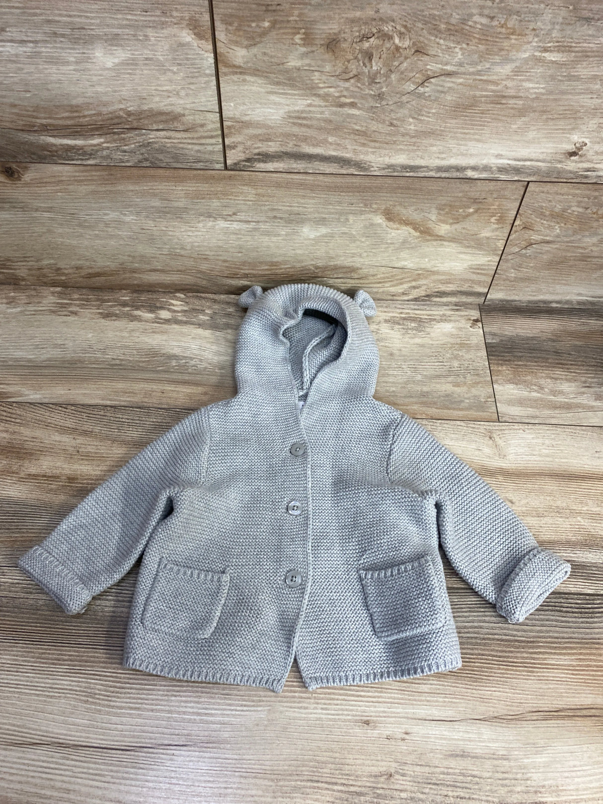 Baby Gap Chunky Knit Bear Garter Cardigan Grey sz 6-12m