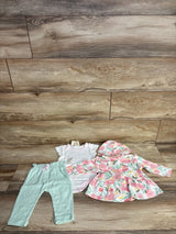 First Impressions 3pc Floral Hooded Jacket Set White sz 3-6m