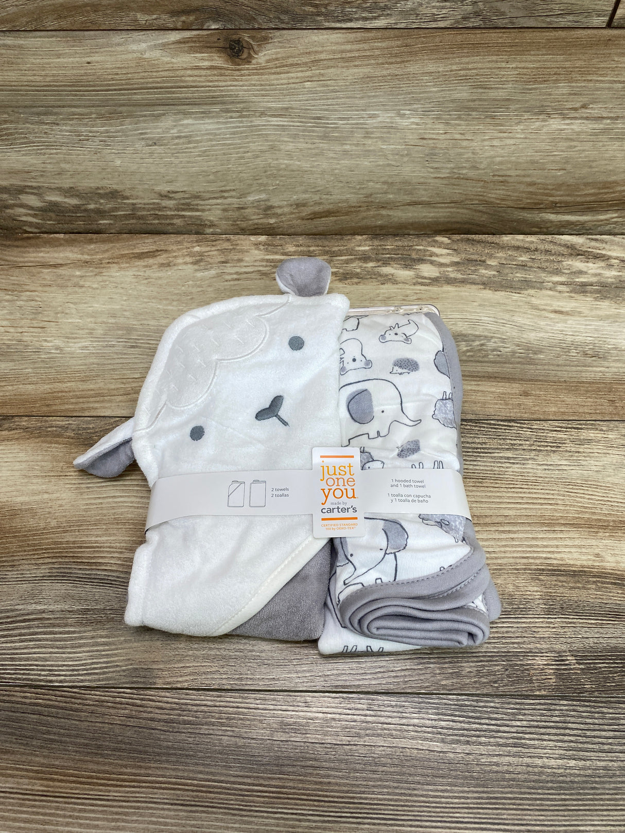 NEW Carter's Just One You 2pk Sheep Bath Towel Grey