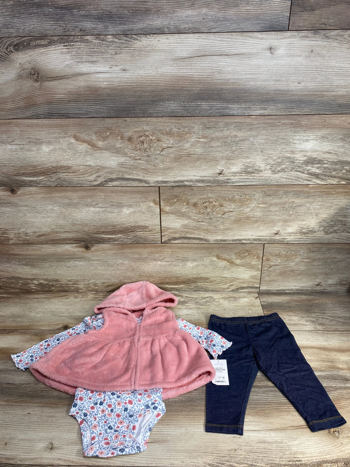 Just One You 3pc Plush Dress Coat & Floral Bodysuit Set White sz 9m