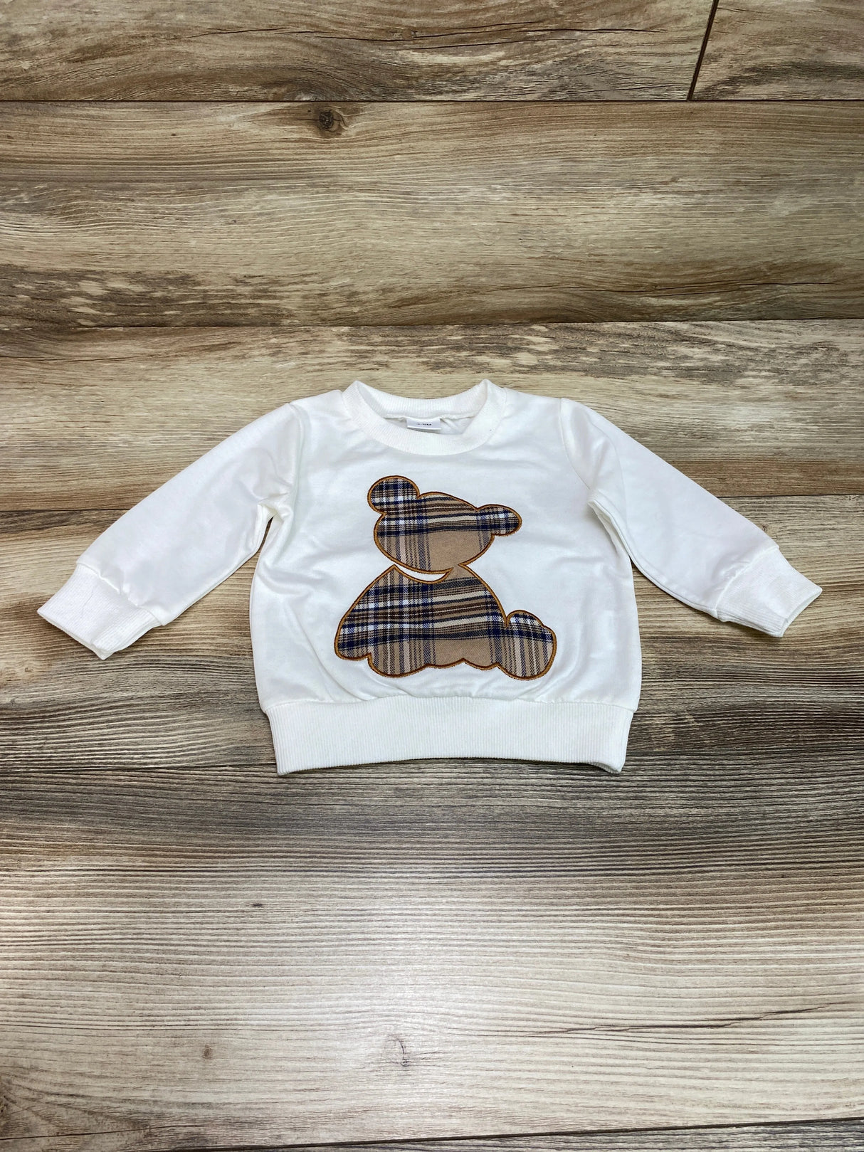 Shein Plaid Bear Sweatshirt White sz 3-6m