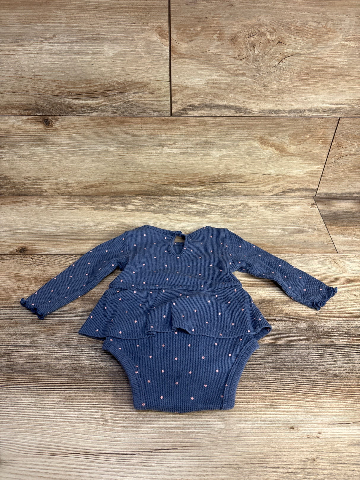 Carter's Waffle Knit Polka Dot Bodysuit Dress Blue sz 9m
