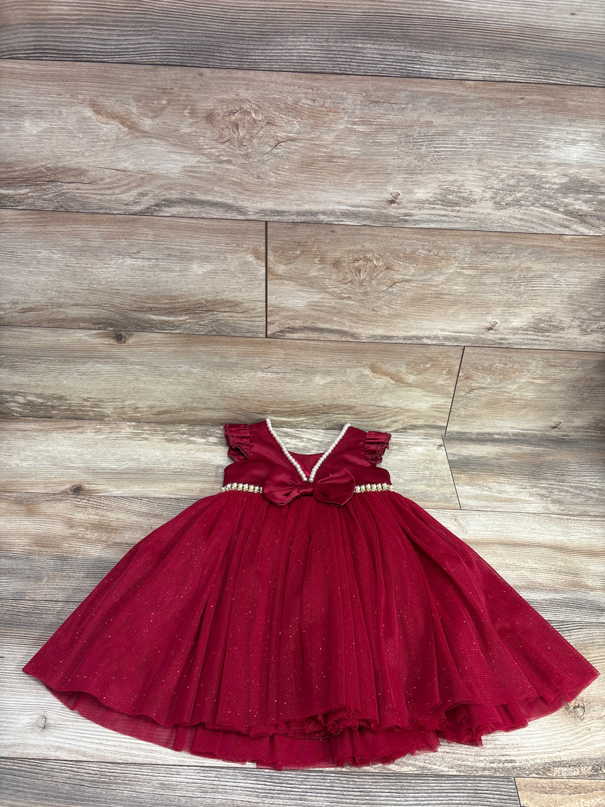 Couture Princess Glitter Tulle Satin Pearl Dress Red sz 2T