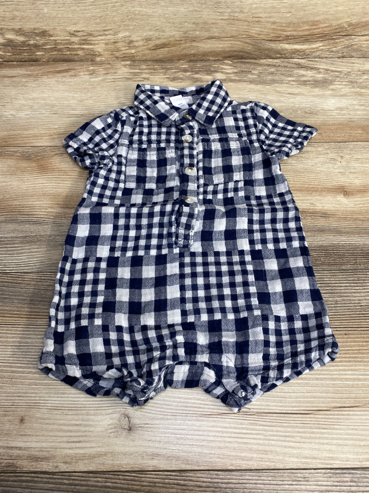 Old Navy Button Front Gingham Romper Navy sz 6-12m