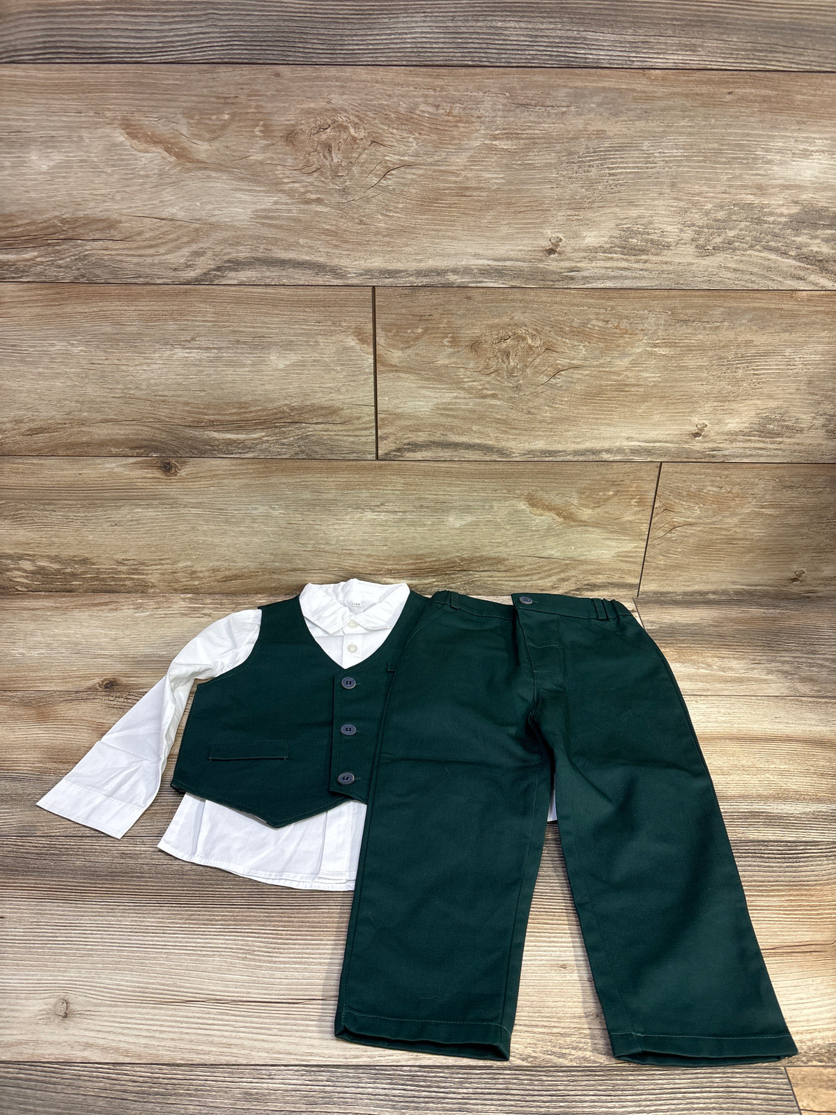 BOARNSEORL 3pc Vest Suit Set Green/White sz 3/4T