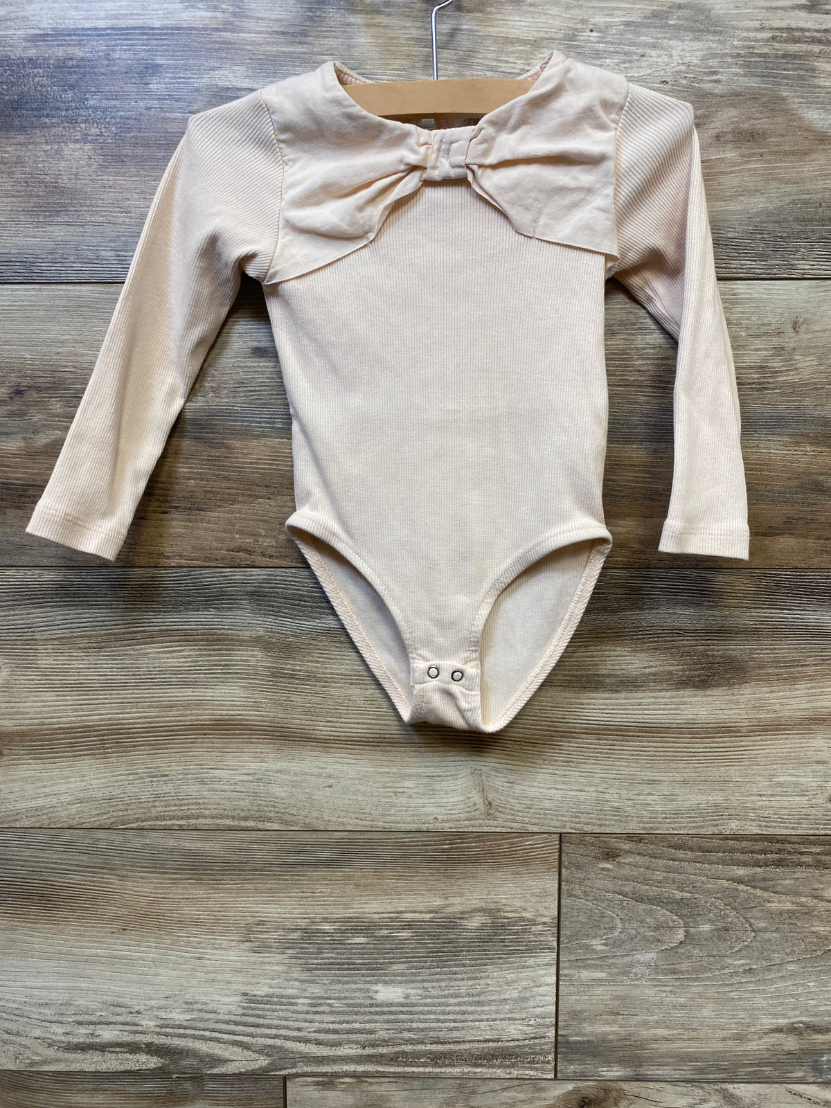 Zara Ribbed Long Sleeve Bow Bodysuit Ivory sz 2-3T