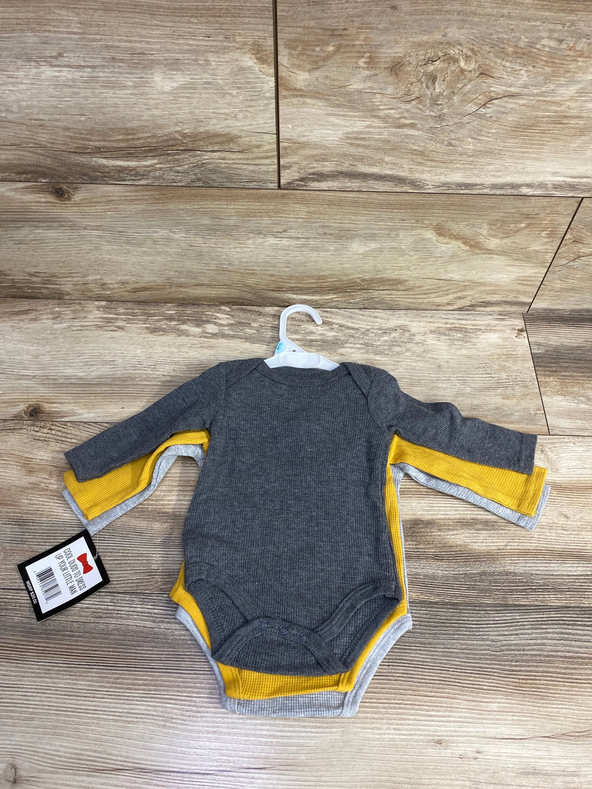 NEW Dapper Dude 3pk Waffle Knit Henley Bodysuits Grey sz 3-6m