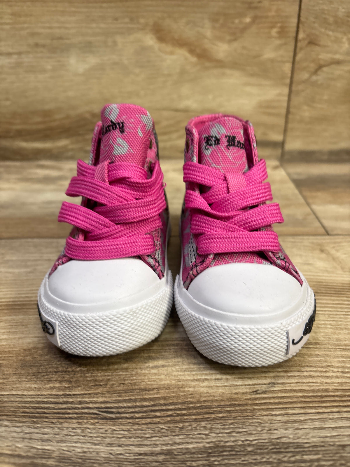 Ed Hardy Side Skull Hi Sneakers Pink sz 5c