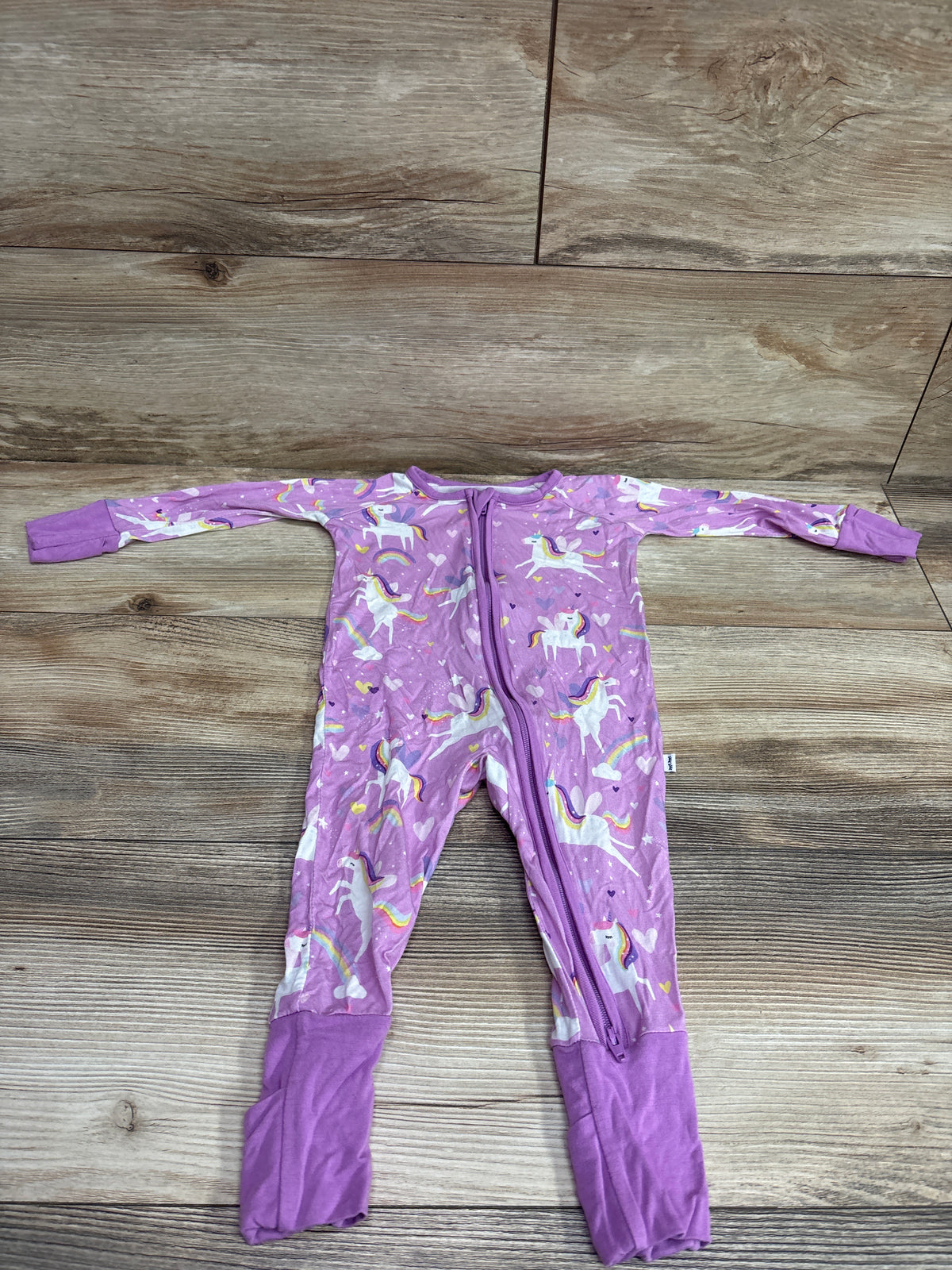 Little Sleepies Bamboo Unicorn Convertible Sleeper Purple sz 3-6m