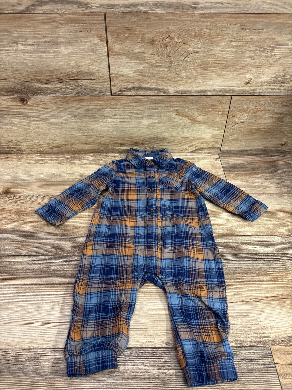 Cat & Jack Plaid Polo Coverall Blue sz 12m