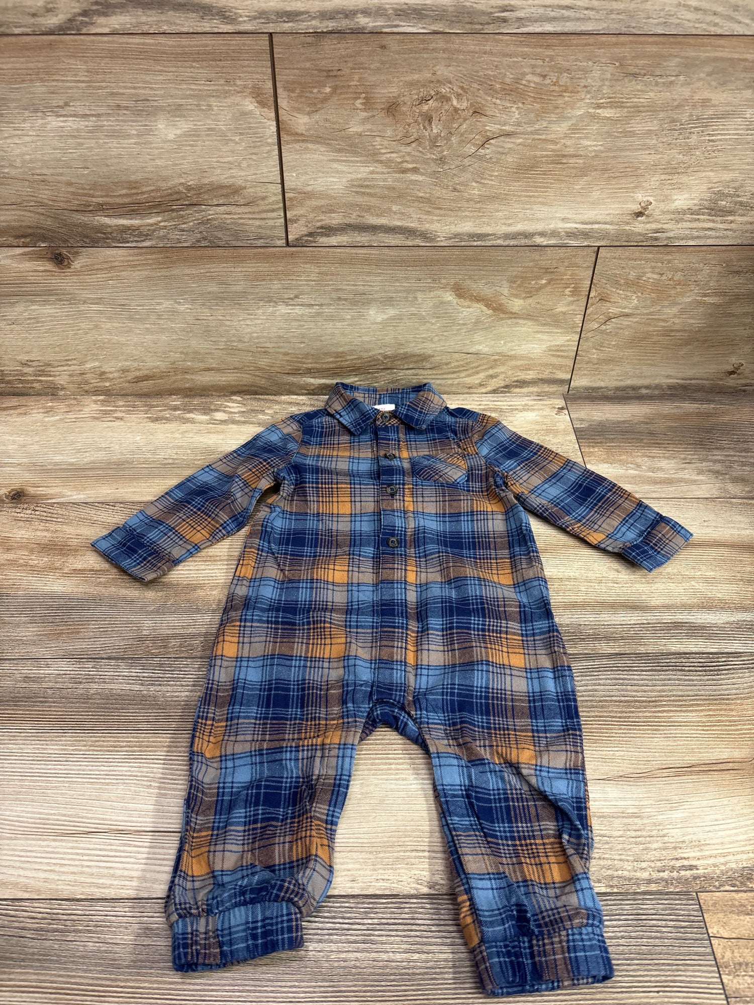 Cat & Jack Plaid Polo Coverall Blue sz 12m