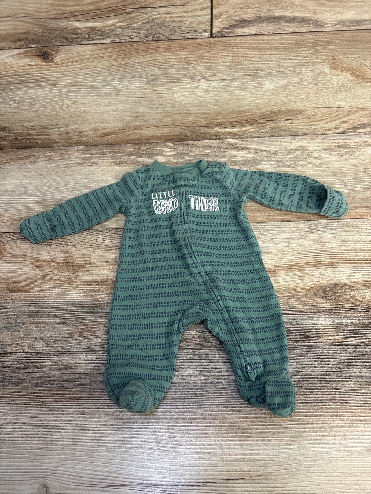 Just One You Little Brother Striped Sleeper Green sz Newborn