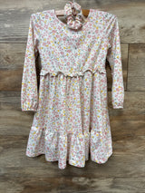 Btween 2pc Floral Long Sleeve Dress & Hair Tie White sz 4T