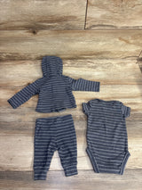 Carter's 3pc Striped Button Up Hooded Shirt & Joggers Set Grey sz Newborn