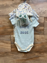 NEW Little Beginnings 5pc Bodysuit, Hat, & Booties Set Blue sz 3-6m
