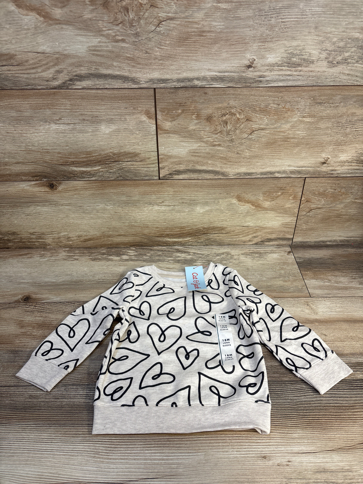 NEW Cat & Jack Heart Print Sweatshirt Beige sz 18m