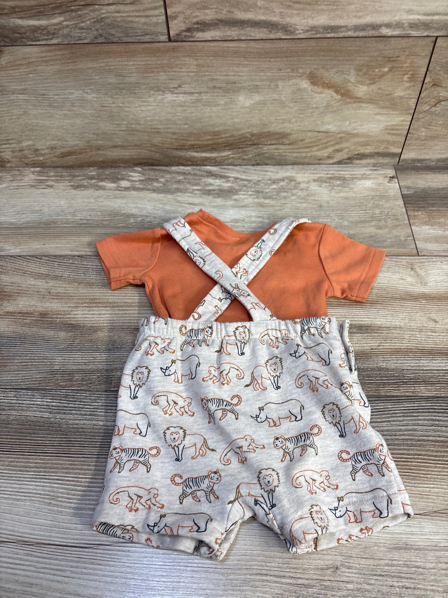 Baby Essentials 2pc Shirt & Animal Print Shortalls Orange sz 12m