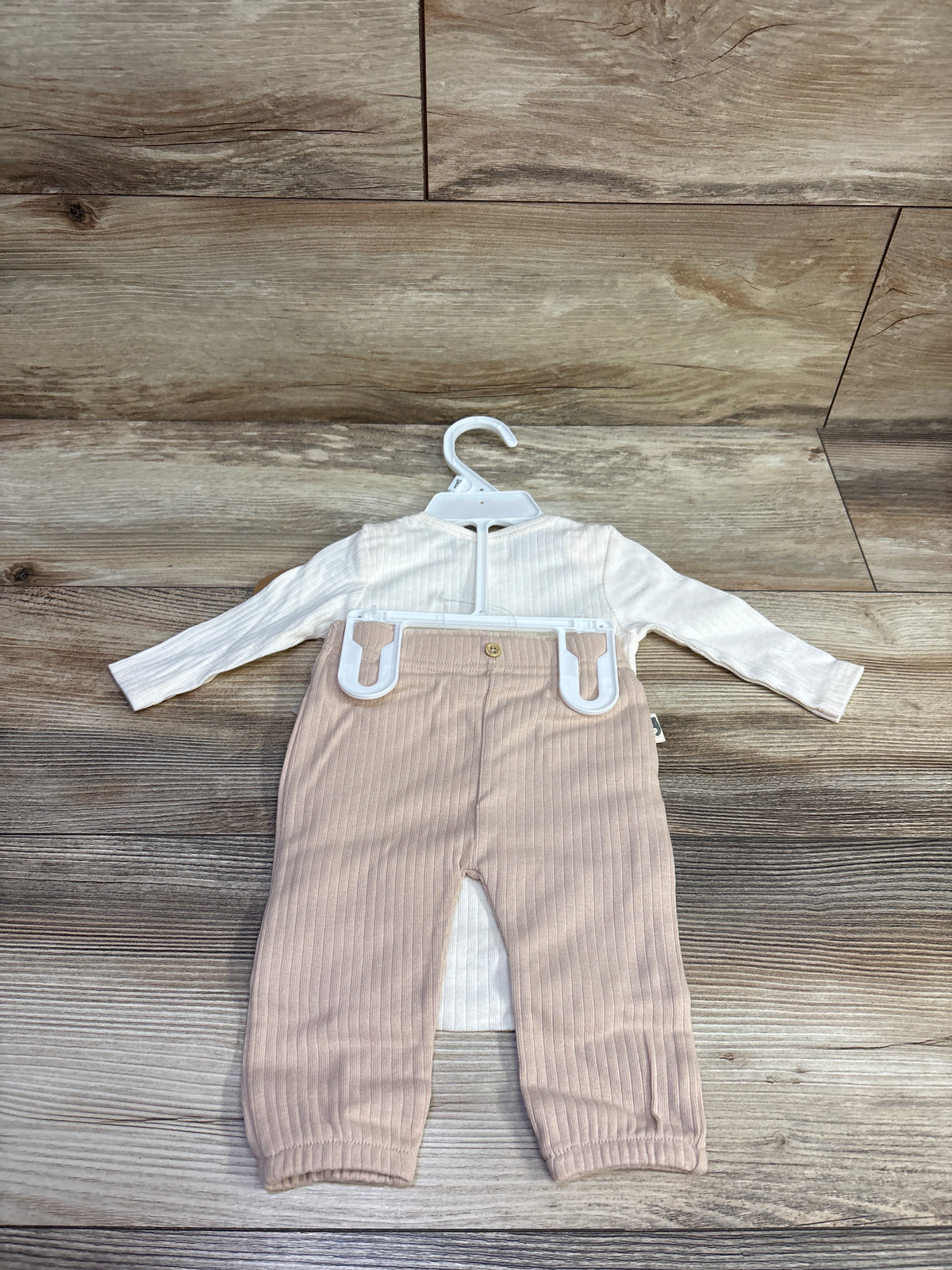 NEW Rabbit + Bear Organic 2pc Ribbed Dog Print Bodysuit Set Ivory sz 0/3m