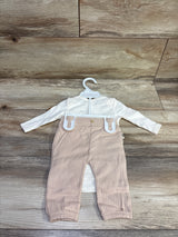 NEW Rabbit + Bear Organic 2pc Ribbed Dog Print Bodysuit Set Ivory sz 0/3m