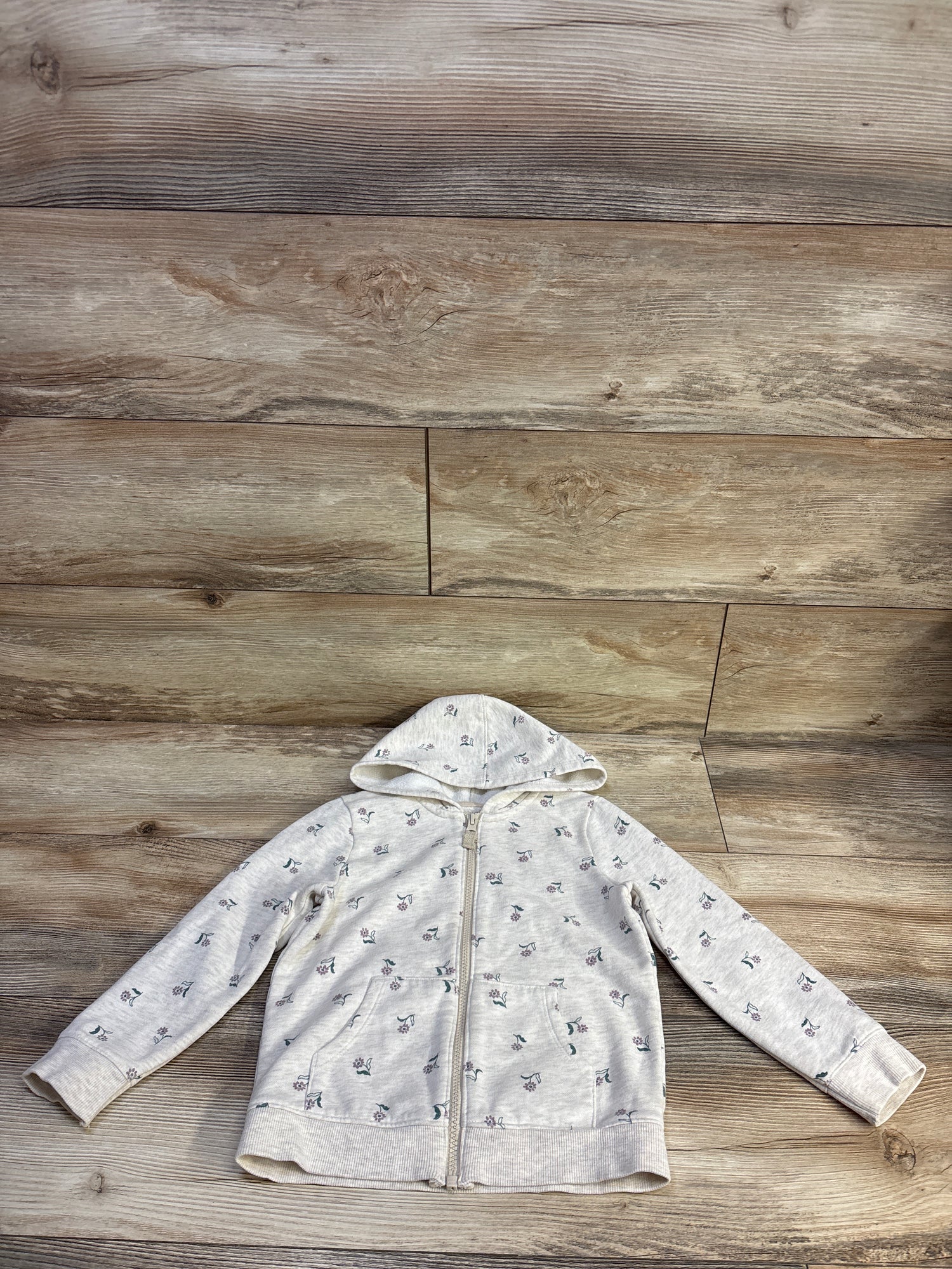 Cat & Jack Floral Full Zip Jacker Beige sz 5T