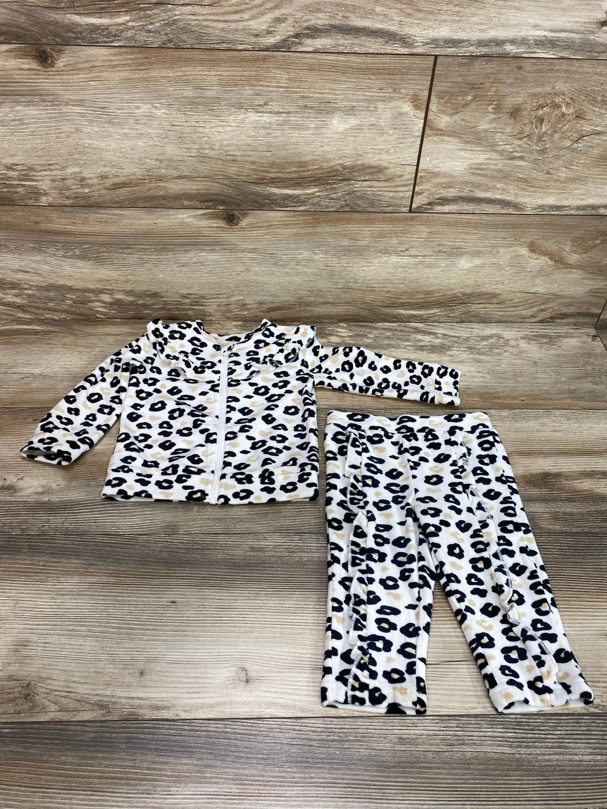 Wonder Nation 2pc Leopard Print Jacket & Pants White sz 6-9m