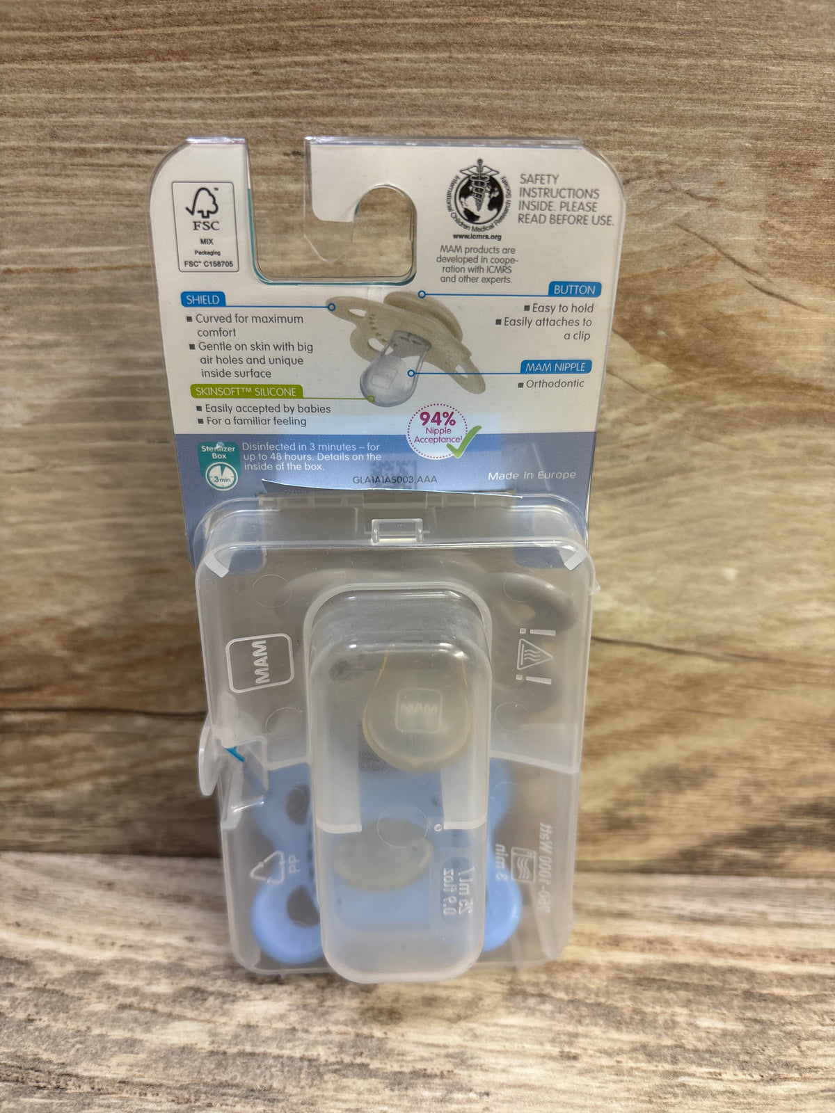 NEW MAM Original Matte Collection 2pk Pacifiers, Grey/Blue 0-6m