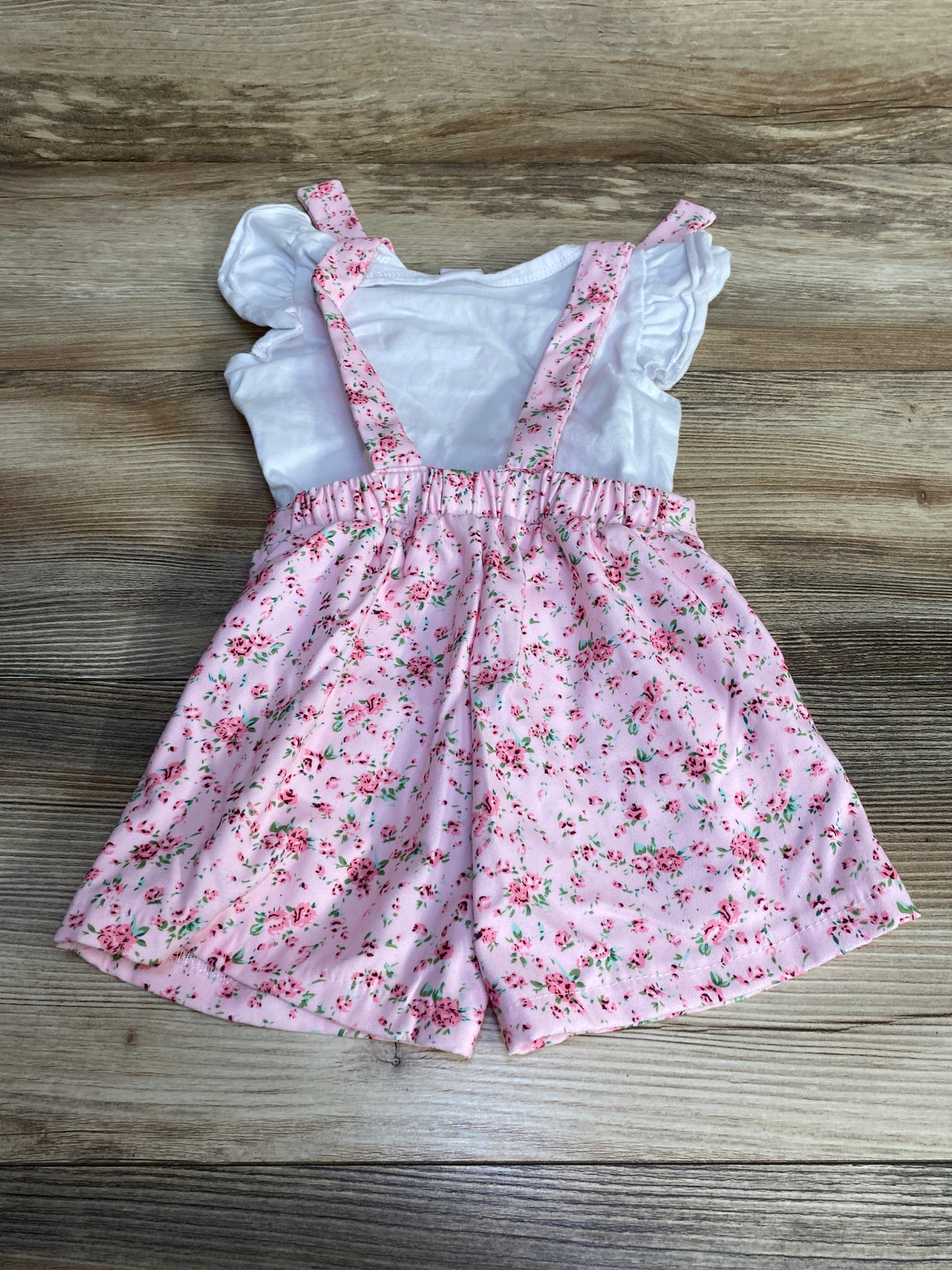 2pc Shirt & Floral Shortalls White/Pink sz 18-24m