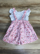 2pc Shirt & Floral Shortalls White/Pink sz 18-24m