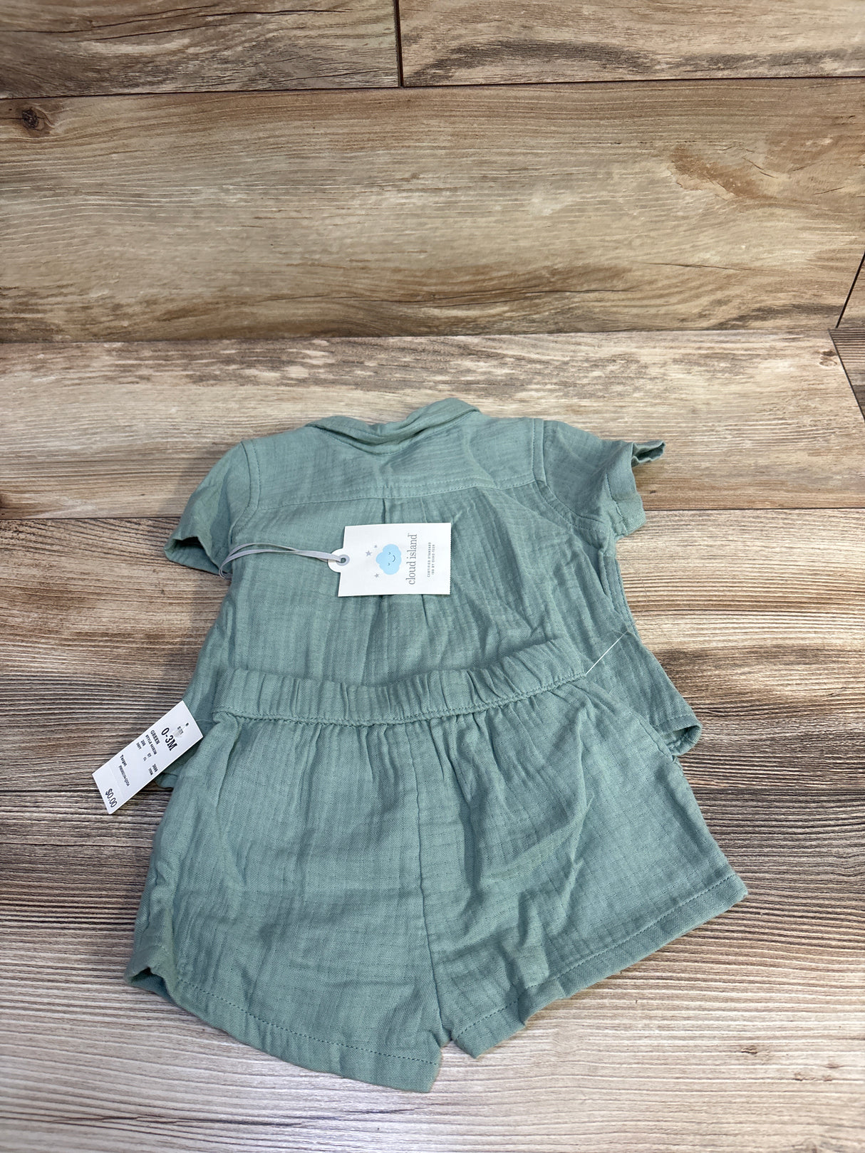 NEW Cloud Island 2pc Gauze Button Up Shirt & Shorts Green sz 0-3m