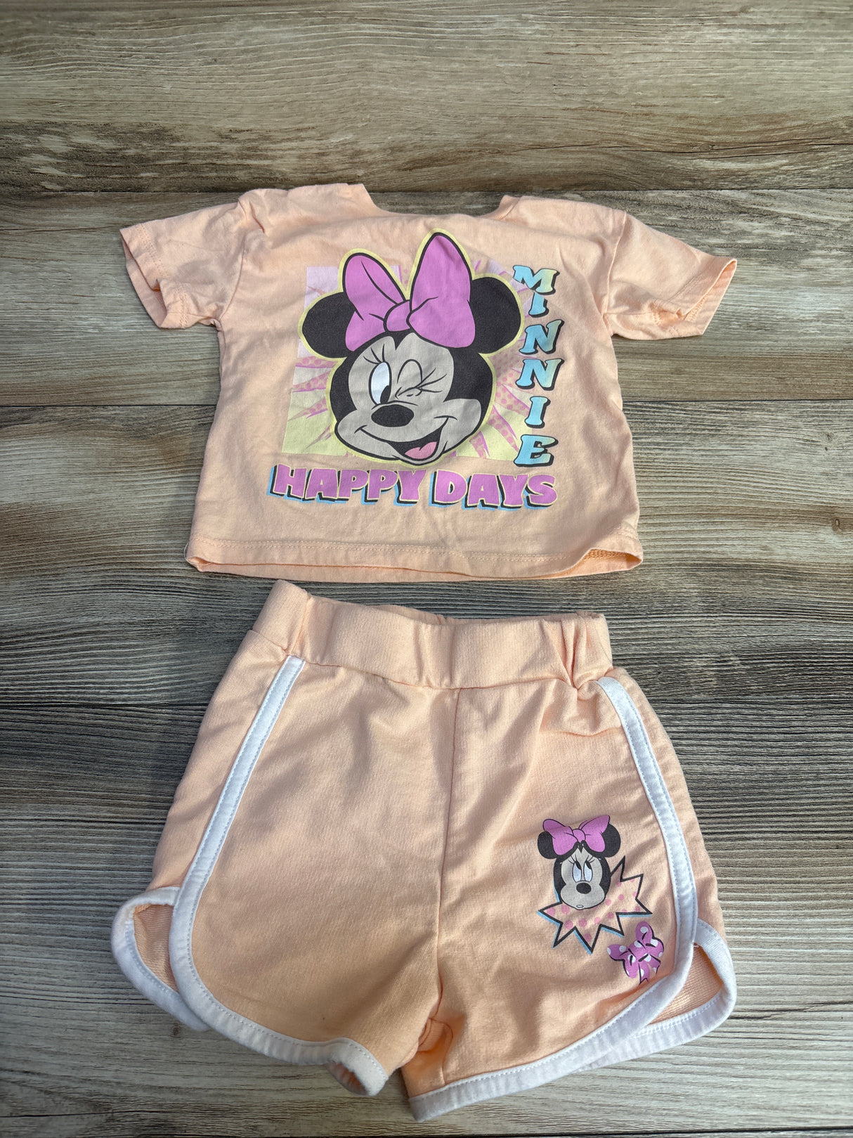 Disney Junior Minnie Mouse T Shirt & French Terry Shirt Set Coral sz 18m
