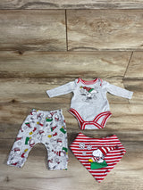 Peanuts 3pc Snoopy Christmas Bodysuit & Bottoms Set Grey sz Newborn