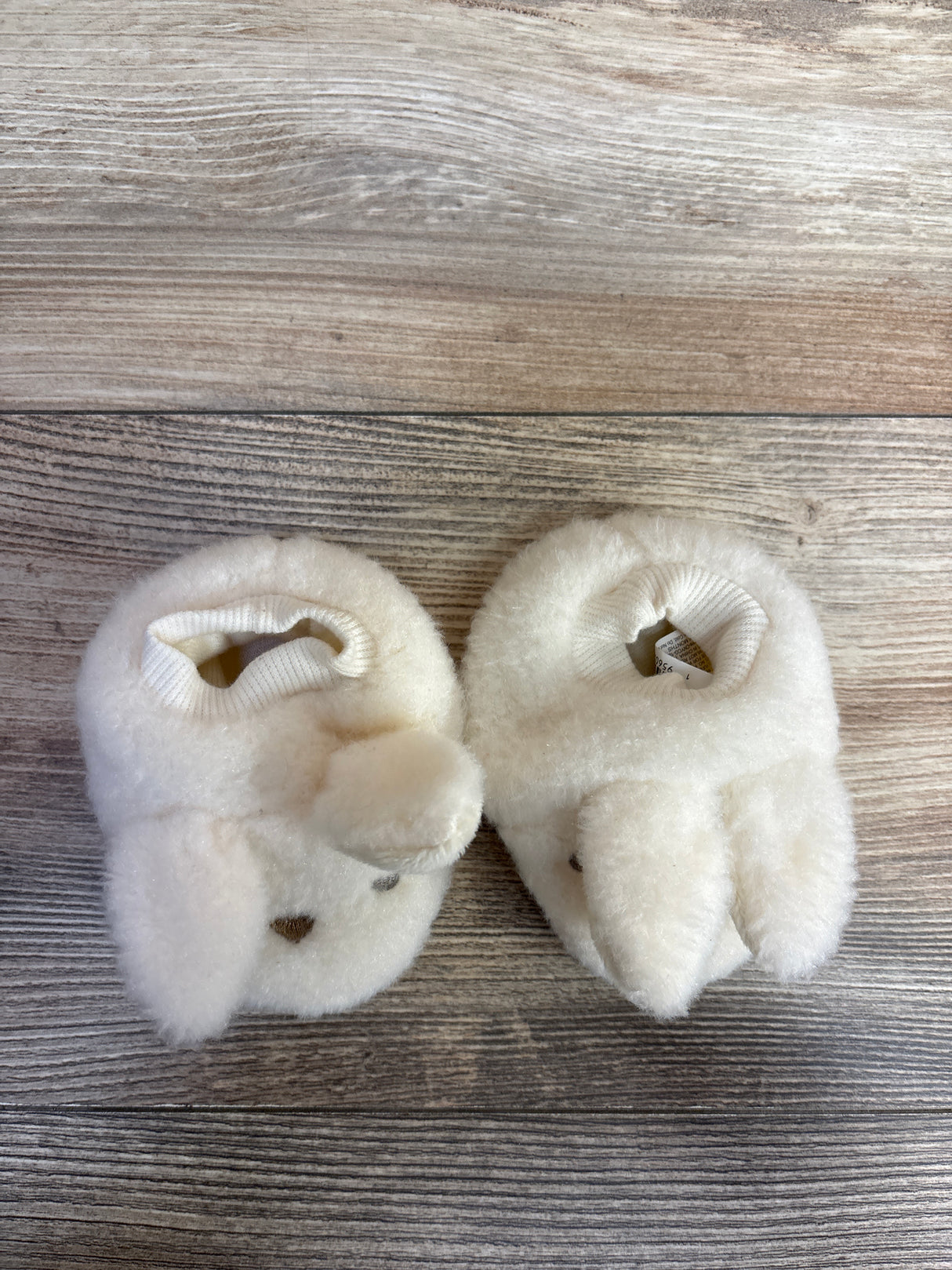 Happy Go Fluffy Bunny Booties Slippers White sz 1/2c