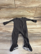 Front view of Burt’s Bees Baby grey waffle knit sleeper for ages 3 to 6 months with front zipper and grippy feet