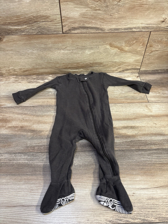 Front view of Burt’s Bees Baby grey waffle knit sleeper for ages 3 to 6 months with front zipper and grippy feet