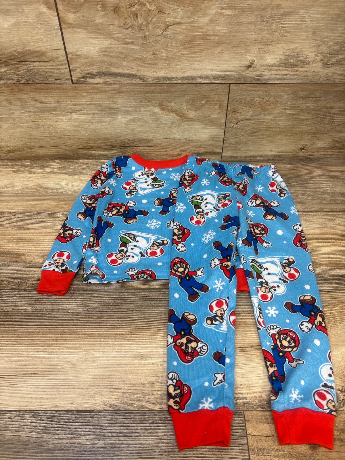 Super Mario 2pc Snowmen Pajama Set Blue sz 4T