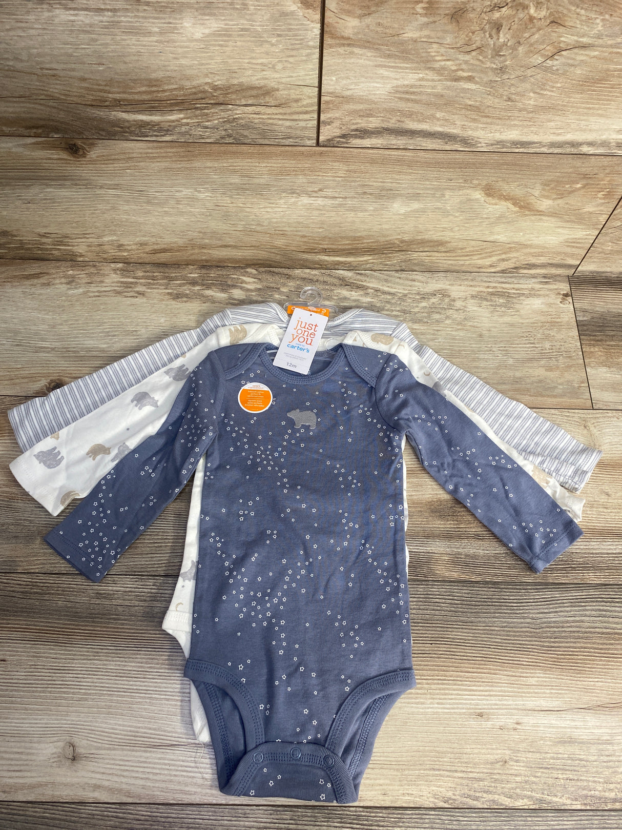 NEW Just One You 3pk Star Bear Print Bodysuit Set Grey sz 12m