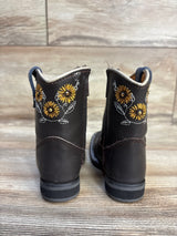 Black kids' cowboy boots with gold sunflower embroidery, perfect for toddler western wear or playtime outfits.