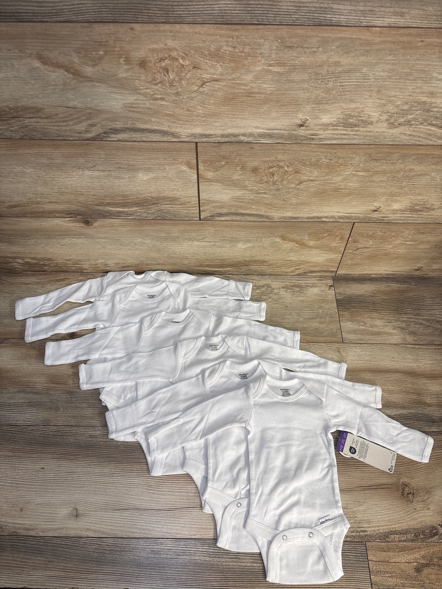NEW Gerber 6pk Long Sleeve Bodysuits White sz 0-3m