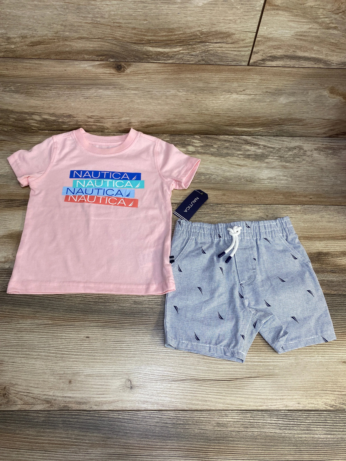 NEW Nautica 2pc Logo Shirt & Shorts Pink sz 18m