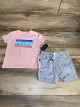 NEW Nautica 2pc Logo Shirt & Shorts Pink sz 18m