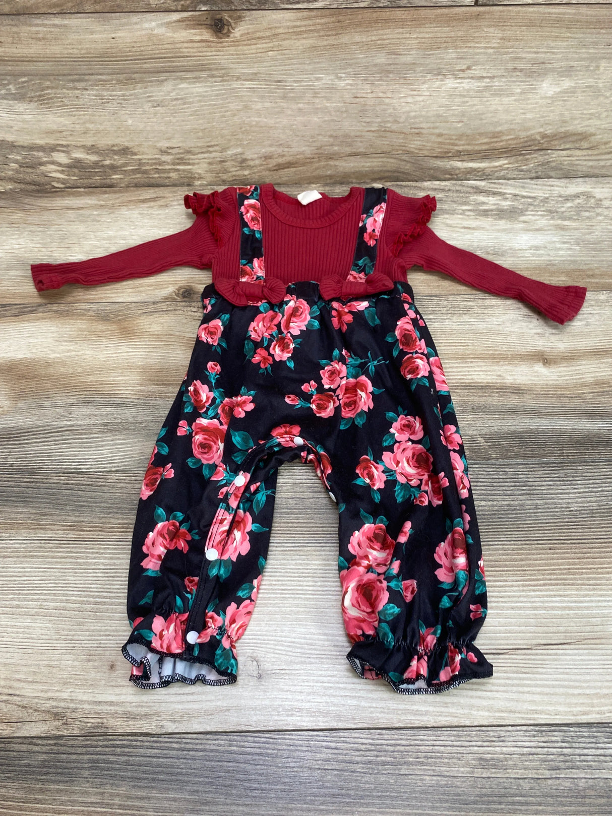 Ribbed Floral Coverall Red sz 9-12m