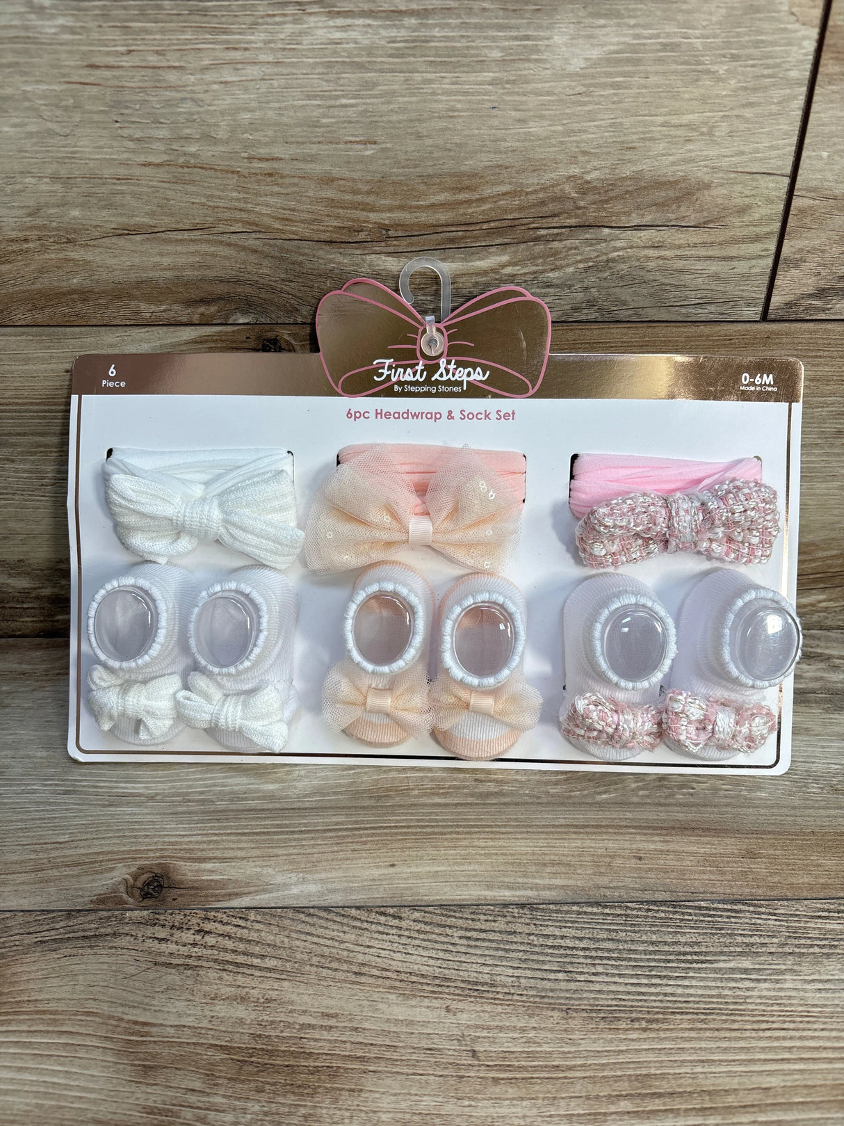 NEW First Steps 6pc Headwrap & Sock Set 0-6m - Me n Mommy To Be